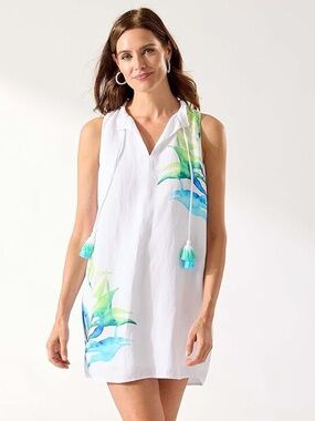 Tommy Bahama Island Cays V-Neck Linen Pocketed Shift Dress Watercolor NWT